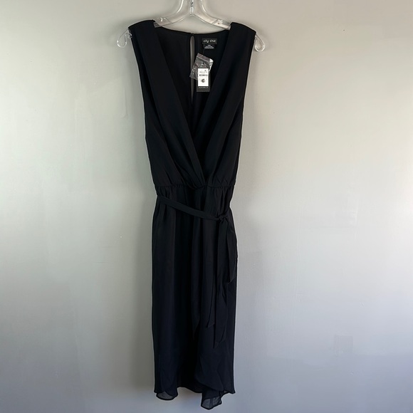 NWT New with Tags City Chic Sexy Tie Sleeveless Chiffon Tulip Dress Black 16 - Picture 3 of 16